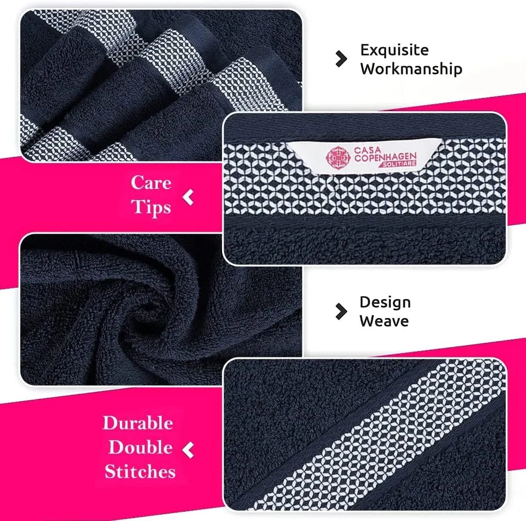 CASA COPENHAGEN Solitaire Mix 6 Pieces Towel Set- Navy Blue   Burgundy, 600 GSM 2Bath Towel 2Hand Towel 2Washcloth, Designed in Denmark Made of Soft Egyptian Cotton for Bathroom, Kitchen & Shower