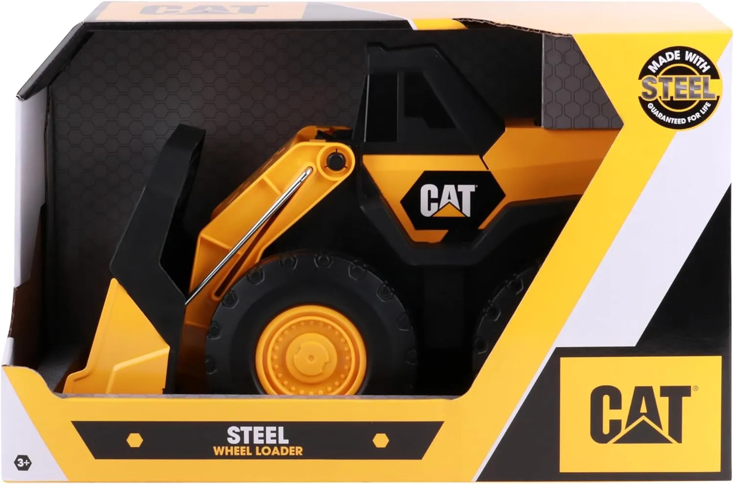CAT Construction Toys, Steel Wheel Loader 16” – Real Steel Body, Working Arm & Bucket, Oversize All-Terrain Wheels, Heavy-Duty Construction Vehicle for Indoor/Outdoor Play, Kids Ages 3  