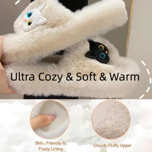 Cat Face Slippers for Women Soft Plush Fuzzy Kawaii Women's Slippers Ultra Comfy Cute House Shoes Open Toe Indoor Outdoor Soft Thick Sole
