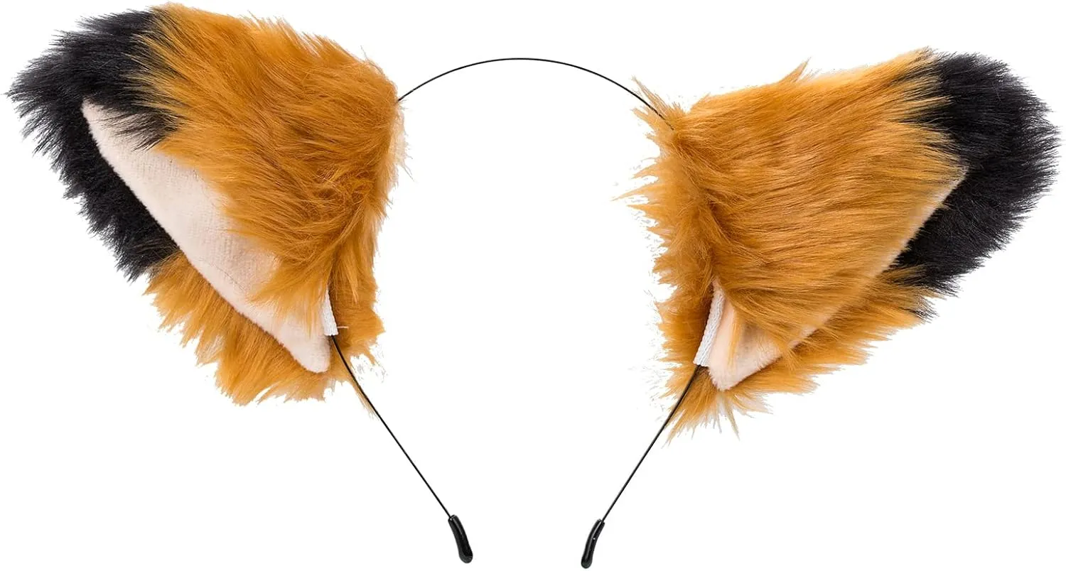 Cat Wolf Fox Ears and Tail Set for Kids Fluffy Fox Tail Cosplay Party Wolf Costume Fox Tail Keychain Halloween