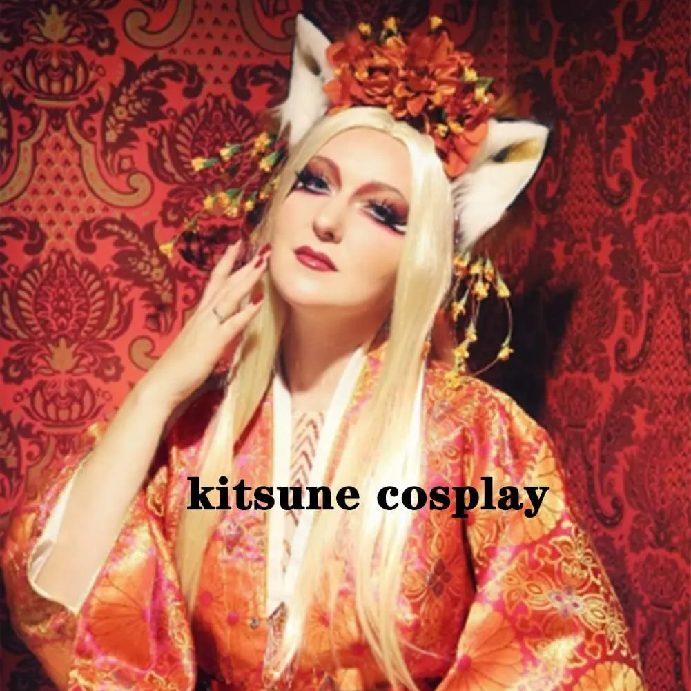 Cat Wolf Fox Ears and Tail Set for Kids Fluffy Fox Tail Cosplay Party Wolf Costume Fox Tail Keychain Halloween