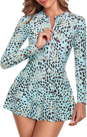 Century Star Long Sleeve Swimsuits Swim Dress Women Teen Girls Rash Guard Modest One Piece Swimwear with Skirt Bathing Suit