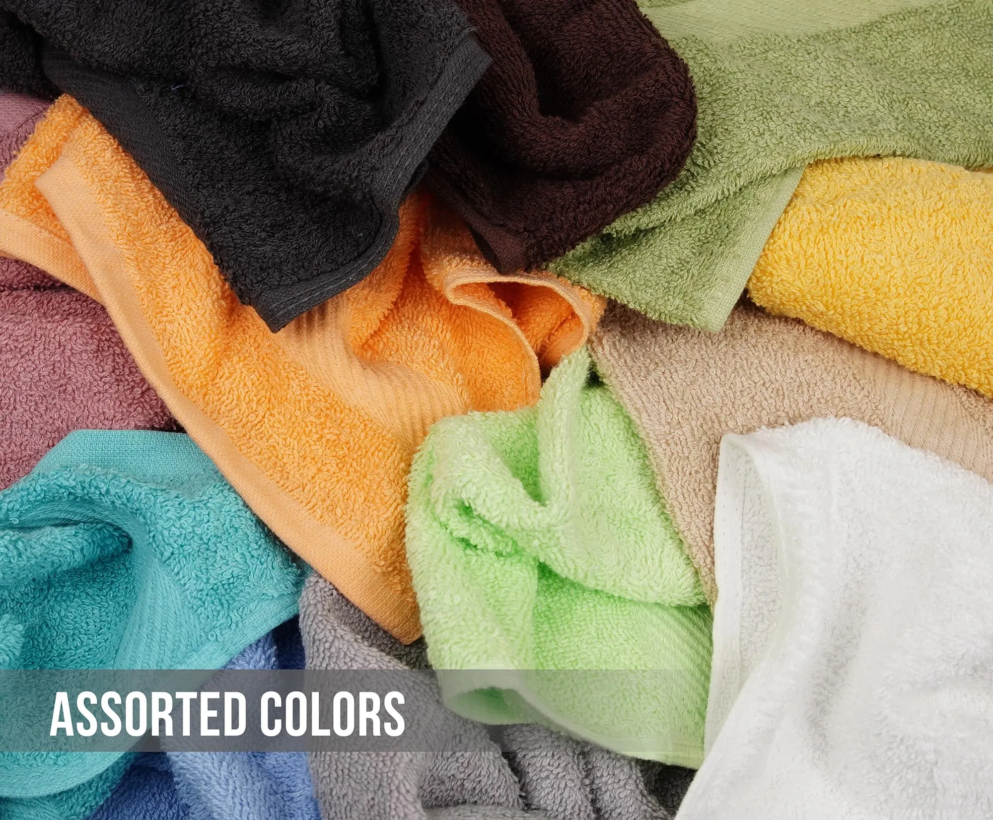CH 100% Cotton Washcloths Pack of 12 - (12 x 12) - Ultra Soft Towels for Bathroom and Home, High Durability and Absorbency, Convenient and Stylish Wash Cloths - Bright Multicolors