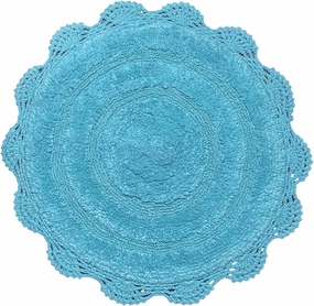 Chardin home Aqua Blue Crochet Bathrug,100% Cotton Round bathmat with artisanally Handcrafted Crochet Border, 24 Inch Diameter, Perfect for Half Baths, Powder Rooms, bathrooms