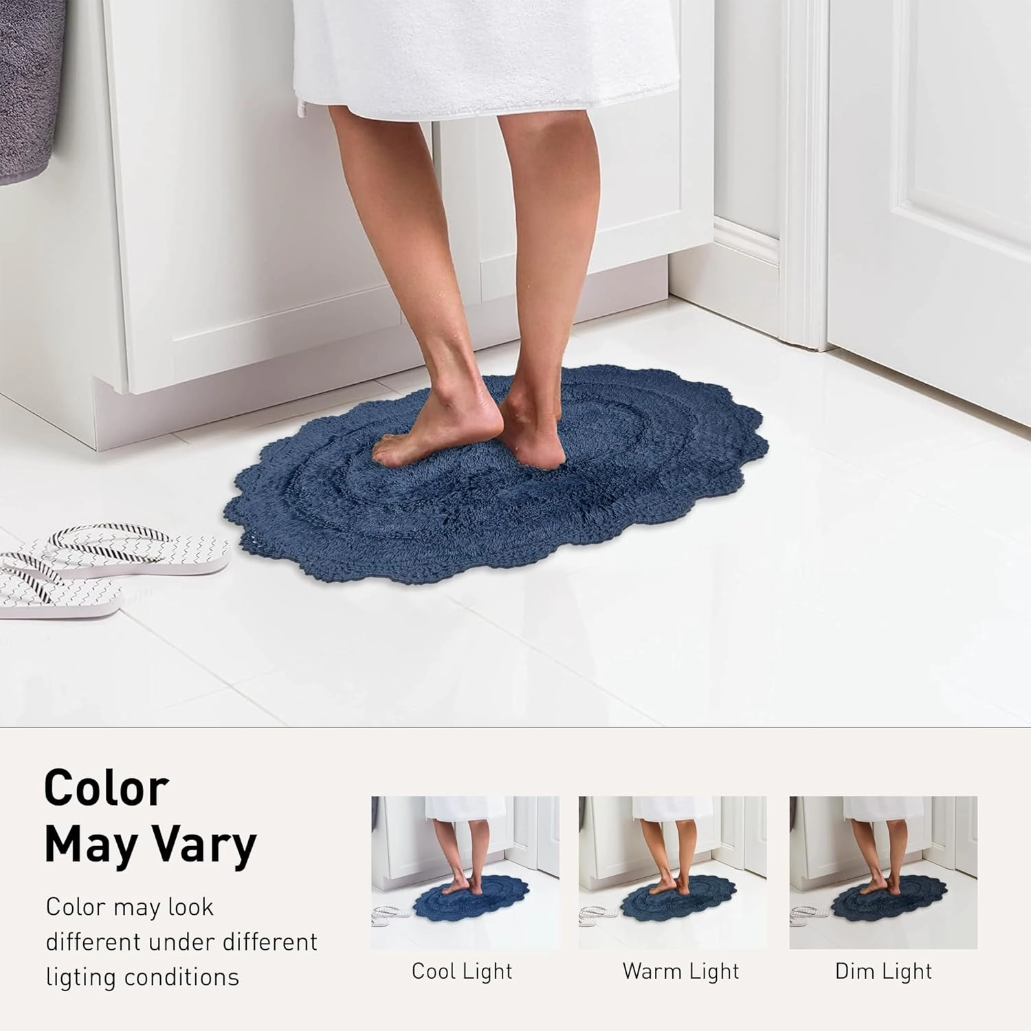 Chardin home Blue Crochet Bathrug,100% Cotton Round bathmat with artisanally Handcrafted Crochet Border, 24 Inch Diameter, Perfect for Half Baths, Powder Rooms, bathrooms