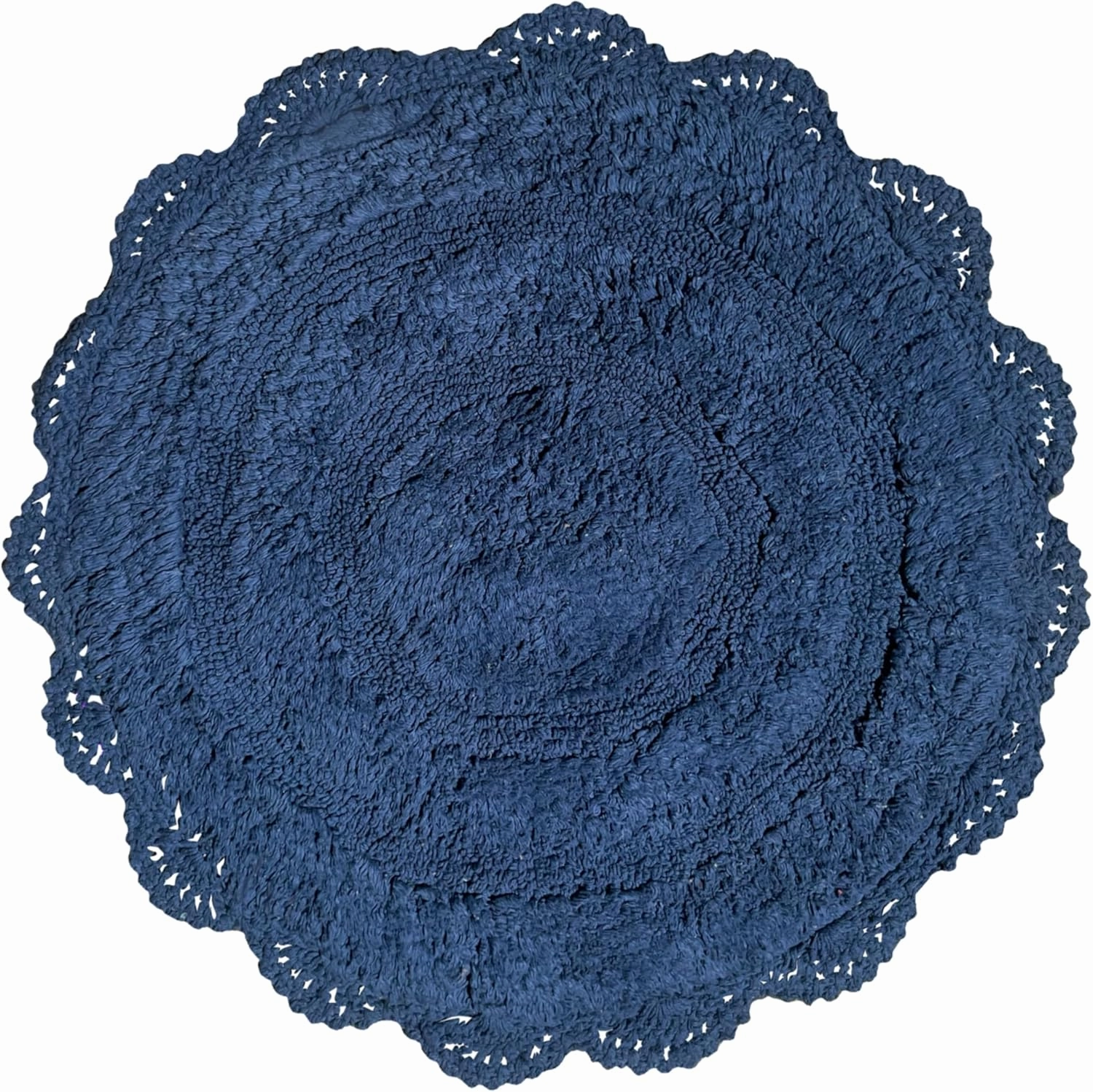 Chardin home Blue Crochet Bathrug,100% Cotton Round bathmat with artisanally Handcrafted Crochet Border, 24 Inch Diameter, Perfect for Half Baths, Powder Rooms, bathrooms