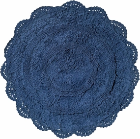 Chardin home Blue Crochet Bathrug,100% Cotton Round bathmat with artisanally Handcrafted Crochet Border, 24 Inch Diameter, Perfect for Half Baths, Powder Rooms, bathrooms