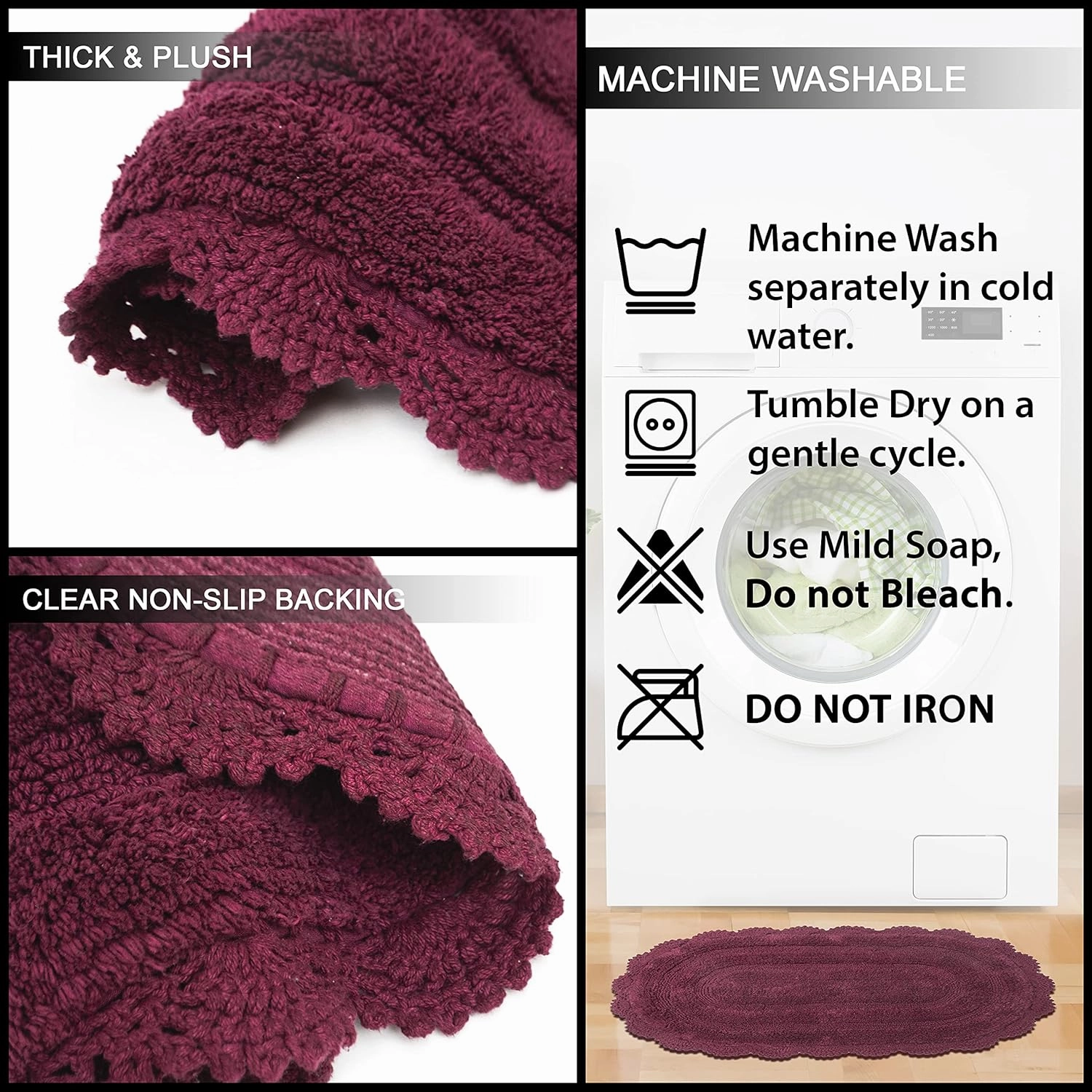 Chardin home Burgundy Crochet Bathrug,100% Cotton Round bathmat with artisanally Handcrafted Crochet Border, 24 Inch Diameter, Perfect for Half Baths, Powder Rooms, bathrooms