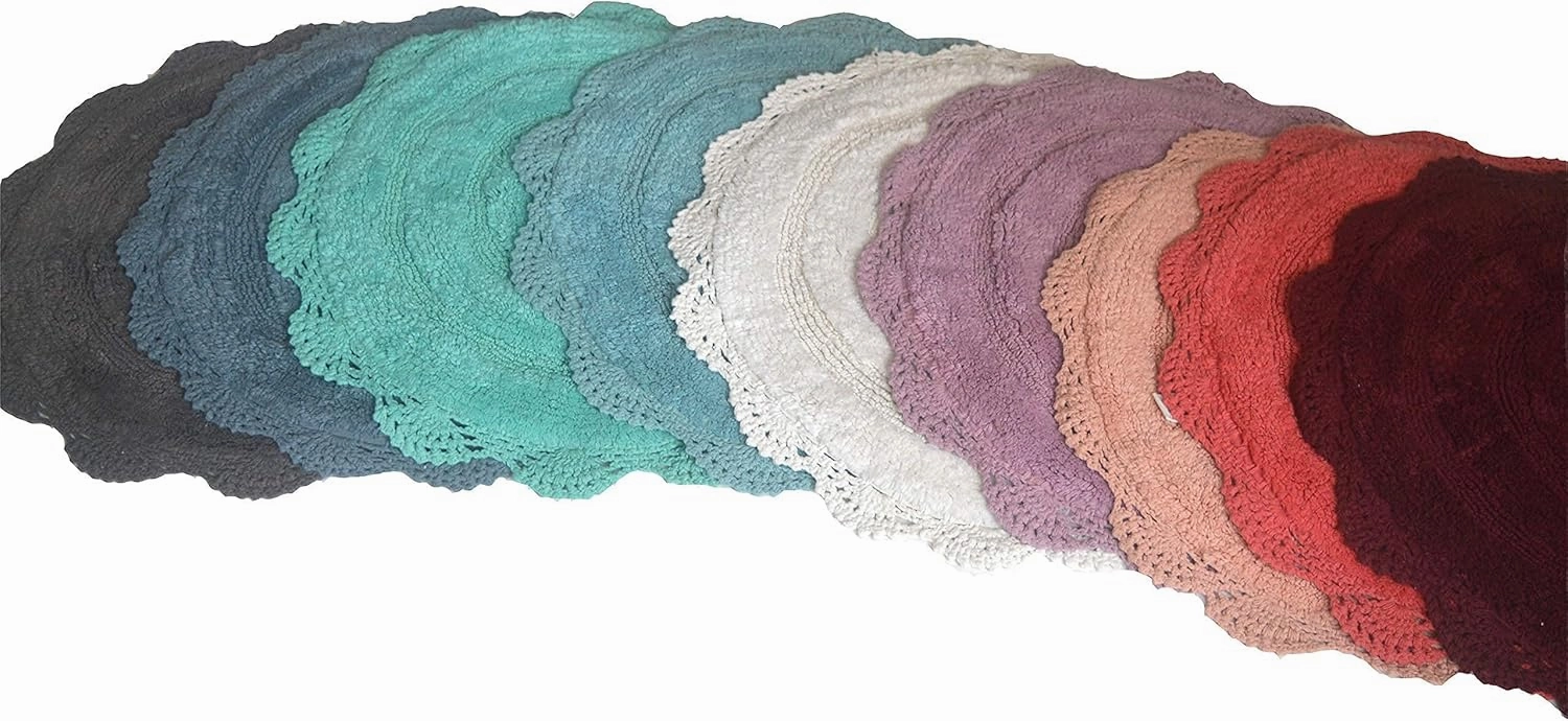 Chardin home Burgundy Crochet Bathrug,100% Cotton Round bathmat with artisanally Handcrafted Crochet Border, 24 Inch Diameter, Perfect for Half Baths, Powder Rooms, bathrooms