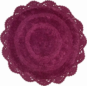 Chardin home Burgundy Crochet Bathrug,100% Cotton Round bathmat with artisanally Handcrafted Crochet Border, 24 Inch Diameter, Perfect for Half Baths, Powder Rooms, bathrooms