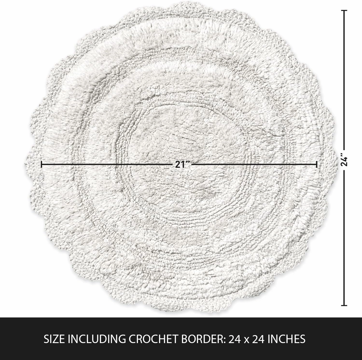 Chardin home White Crochet Bathrug,100% Cotton Round bathmat with artisanally Handcrafted Crochet Border, 24 Inch Diameter, Perfect for Half Baths, Powder Rooms, bathrooms