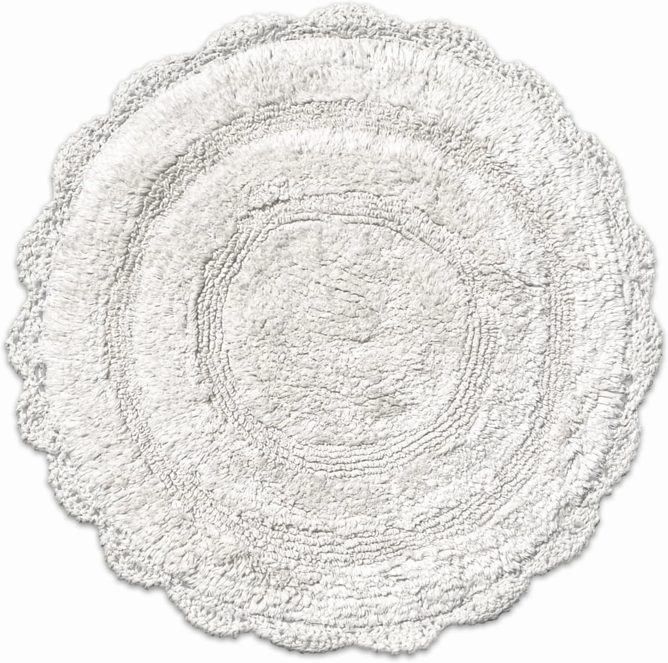 Chardin home White Crochet Bathrug,100% Cotton Round bathmat with artisanally Handcrafted Crochet Border, 24 Inch Diameter, Perfect for Half Baths, Powder Rooms, bathrooms