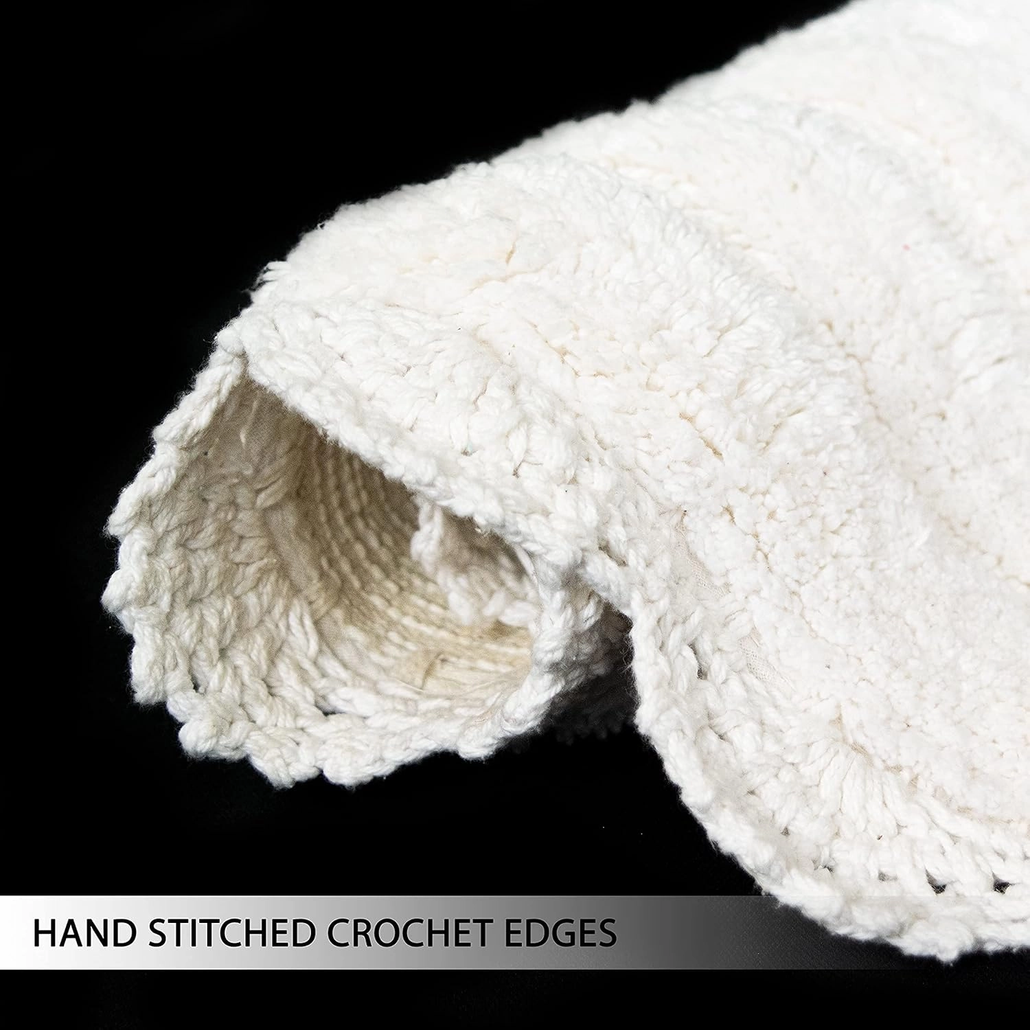 Chardin home White Crochet Bathrug,100% Cotton Round bathmat with artisanally Handcrafted Crochet Border, 24 Inch Diameter, Perfect for Half Baths, Powder Rooms, bathrooms