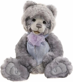Charlie Bears – Siesta | 2023 Light Grey Teddy Bear with Bow Collectable Toy Plush Fully Jointed Handmade