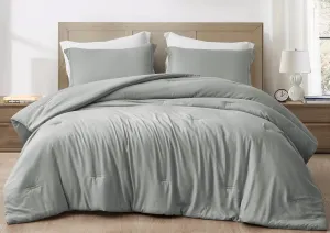 Chezmoi Collection Cliff 3-Piece Lightweight Cooling Comforter Set, Queen- Rayon Derived from Bamboo & Polyester Blended, Soft Breathable Bedding for Hot Sleepers, Light Gray
