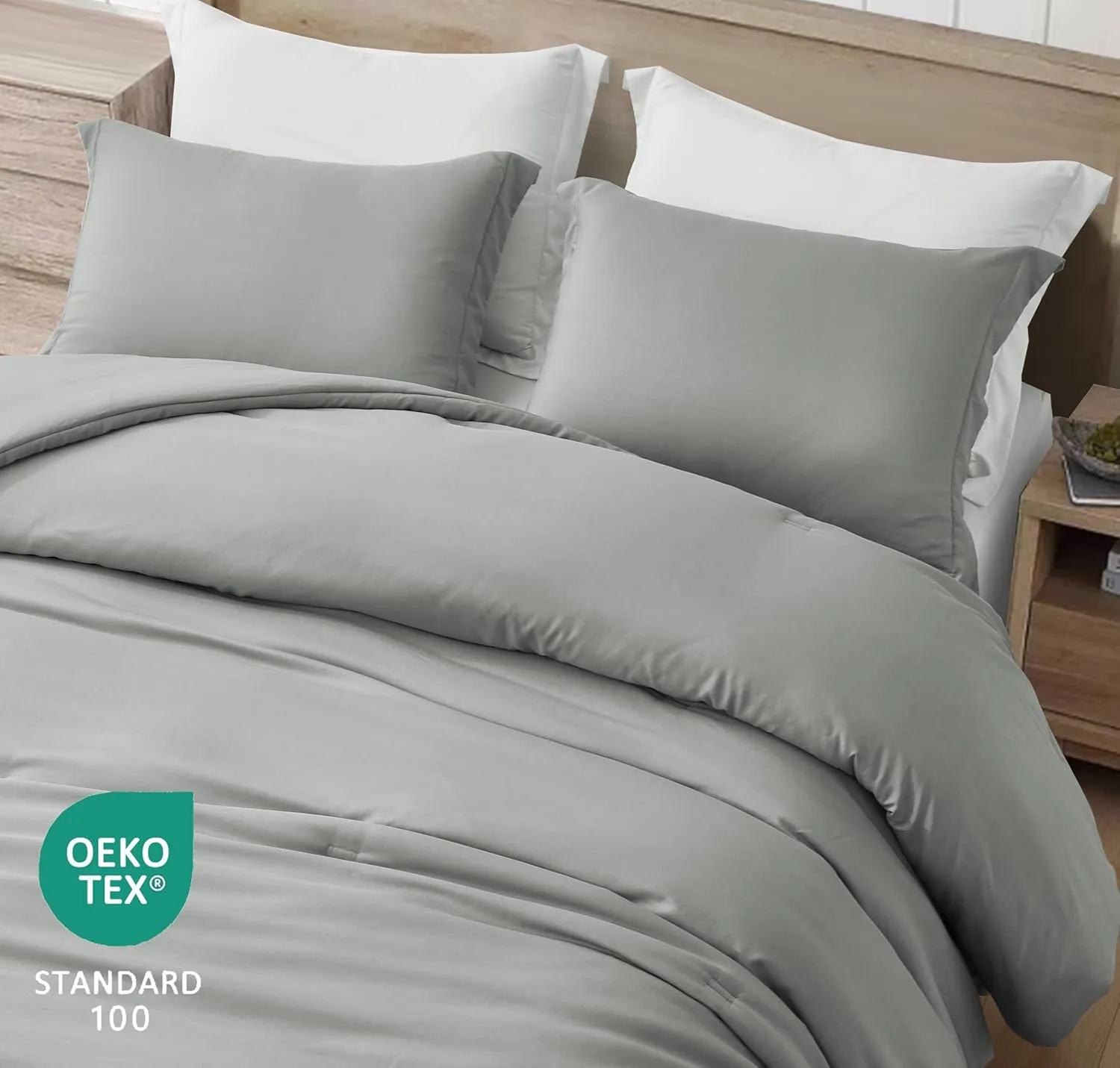 Chezmoi Collection Cliff 3-Piece Lightweight Cooling Comforter Set, Queen- Rayon Derived from Bamboo & Polyester Blended, Soft Breathable Bedding for Hot Sleepers, Light Gray