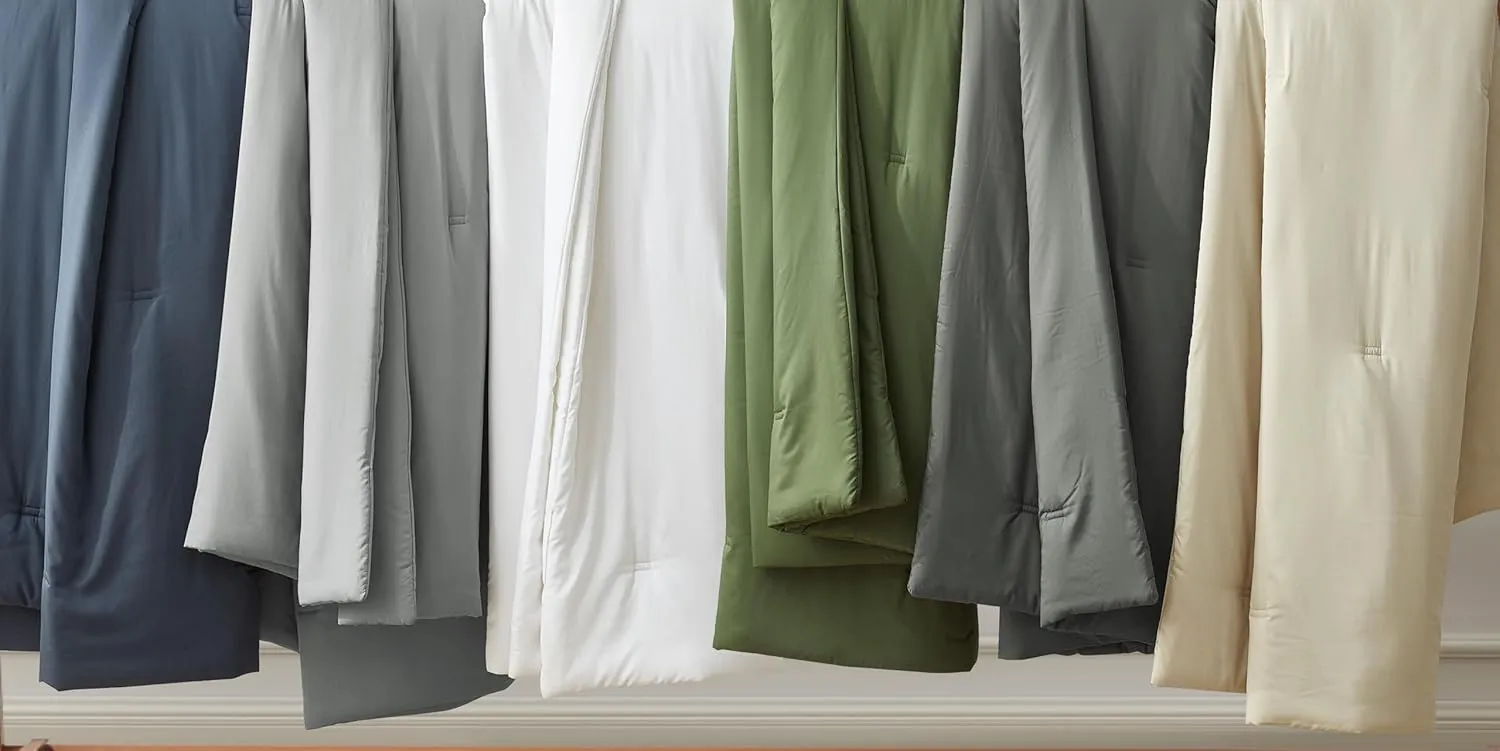 Chezmoi Collection Cliff 3-Piece Lightweight Cooling Comforter Set, Queen- Rayon Derived from Bamboo & Polyester Blended, Soft Breathable Bedding for Hot Sleepers, Light Gray