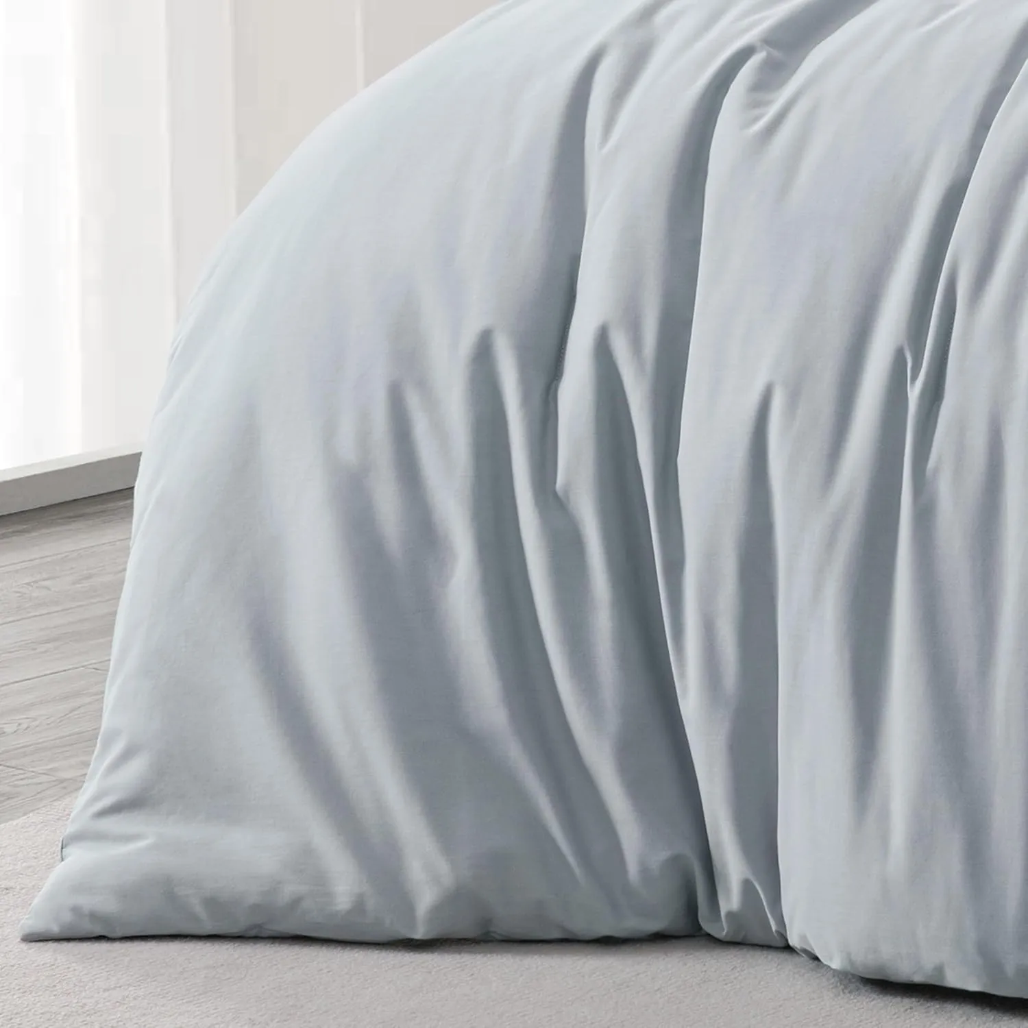 Chezmoi Collection Solid Silver Gray Cotton Comforter Set King Size, 3-Piece Luxury Soft Breathable Smooth Cooling 250TC Cotton Twill Lightweight Bedding Comforter for All Season