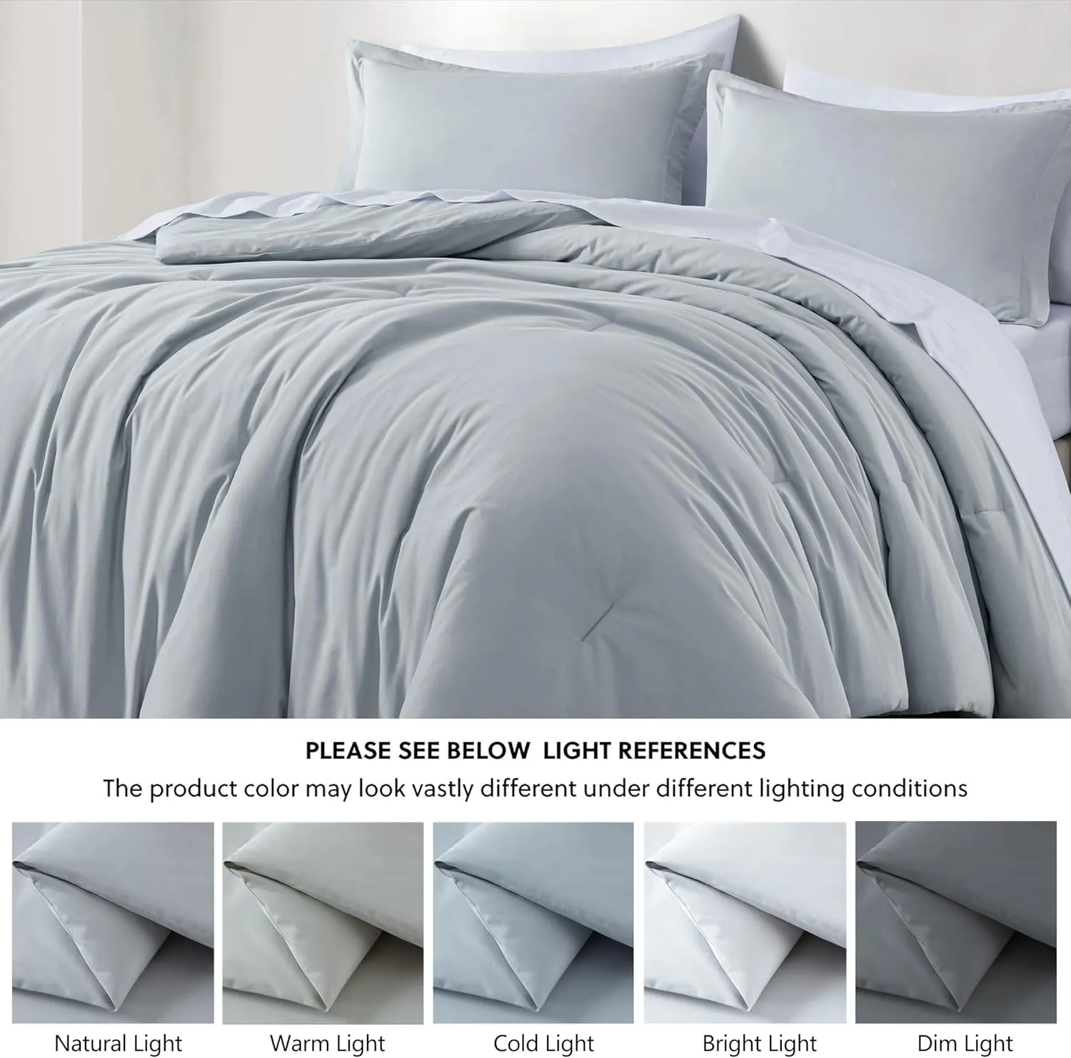 Chezmoi Collection Solid Silver Gray Cotton Comforter Set King Size, 3-Piece Luxury Soft Breathable Smooth Cooling 250TC Cotton Twill Lightweight Bedding Comforter for All Season
