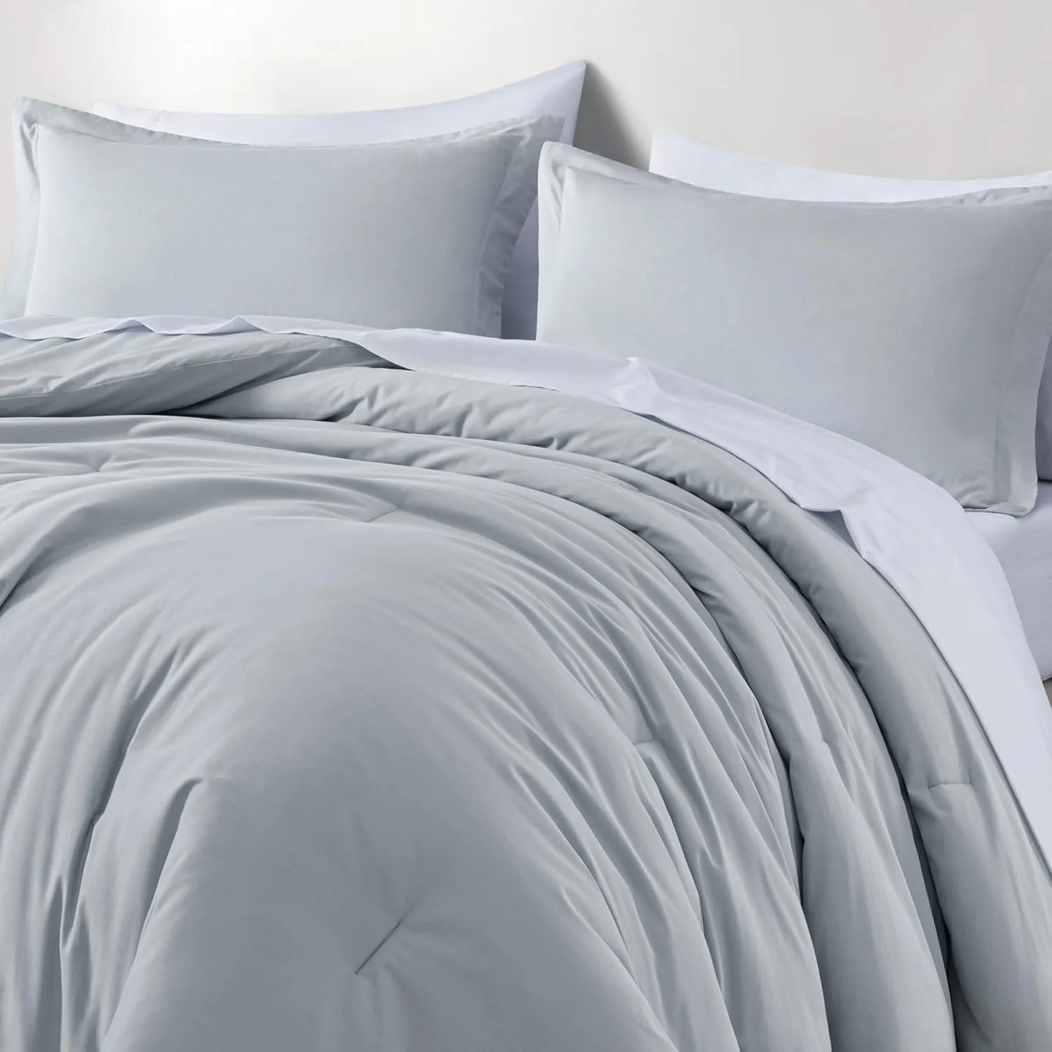 Chezmoi Collection Solid Silver Gray Cotton Comforter Set King Size, 3-Piece Luxury Soft Breathable Smooth Cooling 250TC Cotton Twill Lightweight Bedding Comforter for All Season