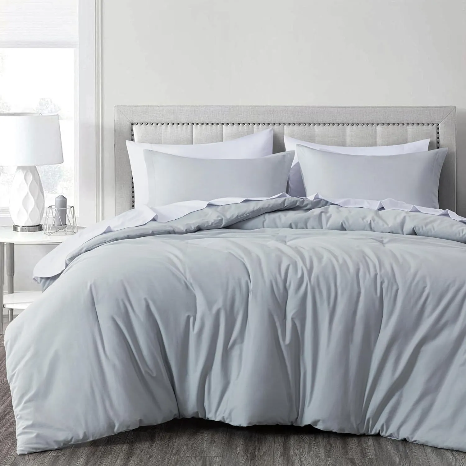 Chezmoi Collection Solid Silver Gray Cotton Comforter Set King Size, 3-Piece Luxury Soft Breathable Smooth Cooling 250TC Cotton Twill Lightweight Bedding Comforter for All Season
