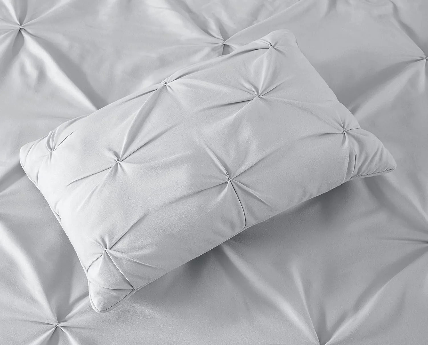 Chezmoi Collection Sydney King Size Comforter Set - 7-Piece Pintuck Bedding - Light Gray, Elegant Lightweight Pinch Pleat Comforter with Decorative Pillows Bed Set for All Season
