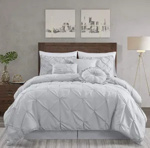 Chezmoi Collection Sydney King Size Comforter Set - 7-Piece Pintuck Bedding - Light Gray, Elegant Lightweight Pinch Pleat Comforter with Decorative Pillows Bed Set for All Season