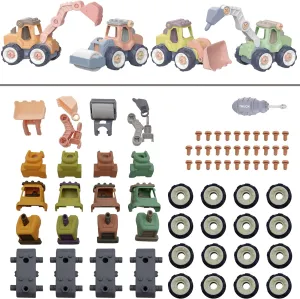 Child's Toy 4in1 Take Apart Construction Vehicle Excavator, Roller,Bulldozer,Crusher,Screwdriver for 3  Years Old Preschool Kids DIY Assembly Construction Truck