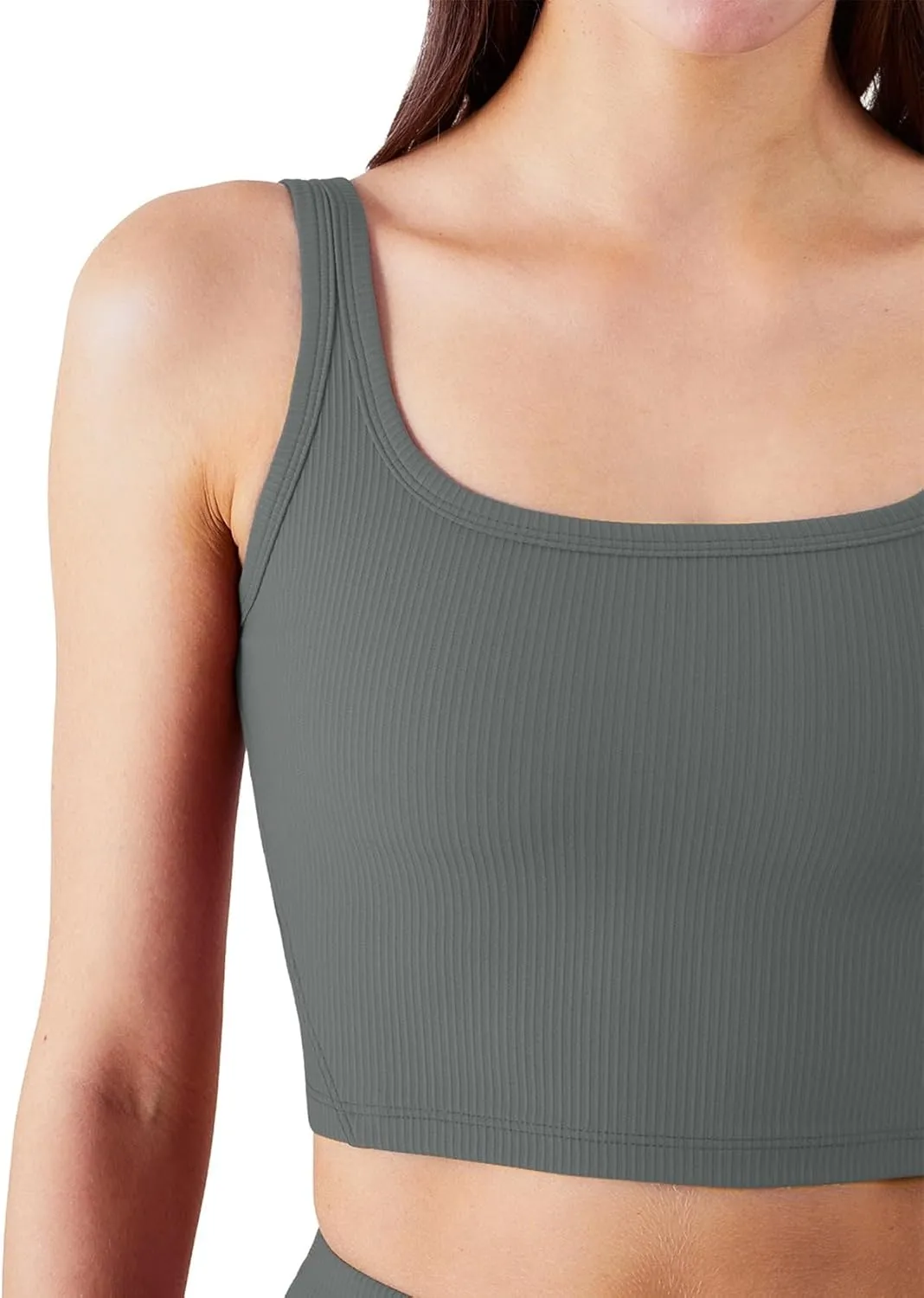 Chilylori Women's Seamless Sports Bra Workout Crop Top Ribbed Padded Longline Wirefree Medium Support Tank Tops Fitness