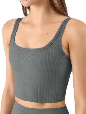 Chilylori Women's Seamless Sports Bra Workout Crop Top Ribbed Padded Longline Wirefree Medium Support Tank Tops Fitness