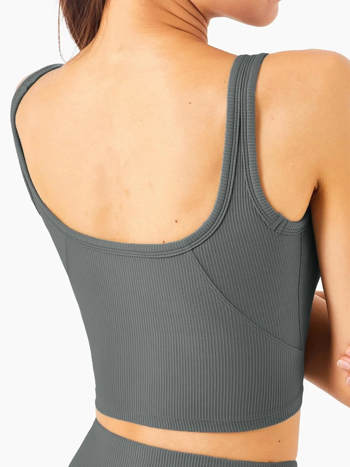 Chilylori Women's Seamless Sports Bra Workout Crop Top Ribbed Padded Longline Wirefree Medium Support Tank Tops Fitness