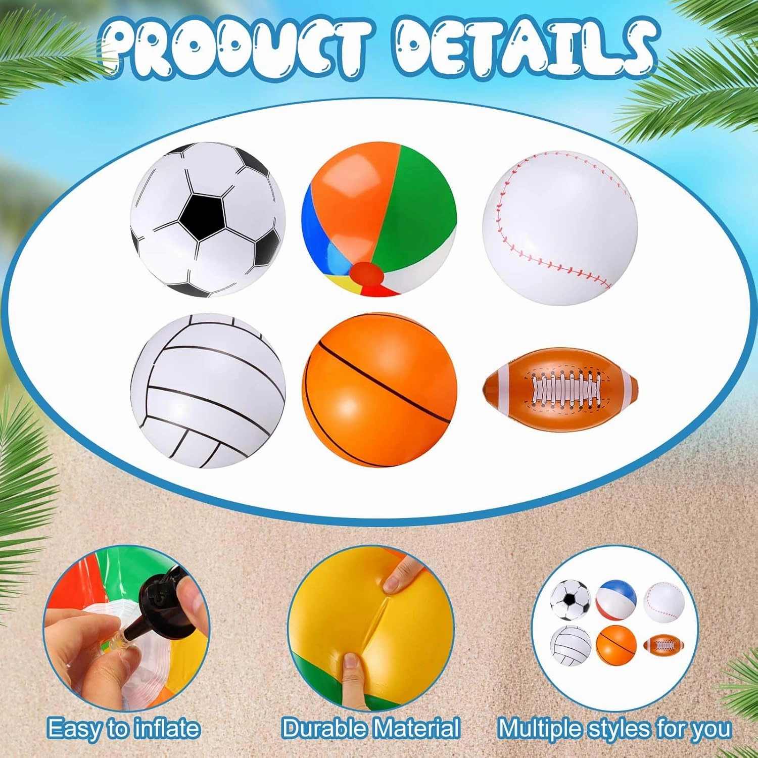 Chivao 24 Pieces Inflatable Ball Soccer Softball Volley Basketball Football 16 Inch Beach Balls Party Favors Summer Swimming Pool(Mix,16 Inch)