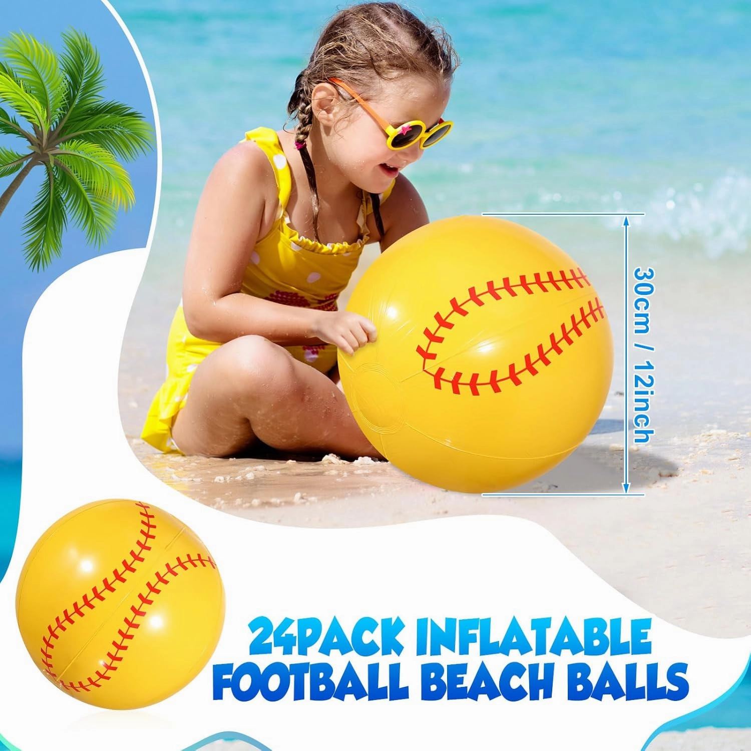 Chivao 24 Pieces Inflatable Ball Soccer Softball Volley Basketball Football 16 Inch Beach Balls Party Favors Summer Swimming Pool(Softball,16 Inch)
