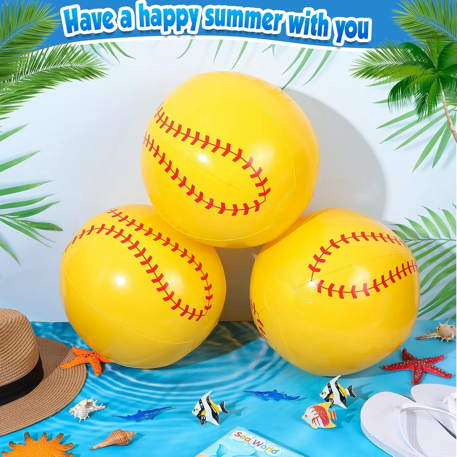 Chivao 24 Pieces Inflatable Ball Soccer Softball Volley Basketball Football 16 Inch Beach Balls Party Favors Summer Swimming Pool(Softball,16 Inch)
