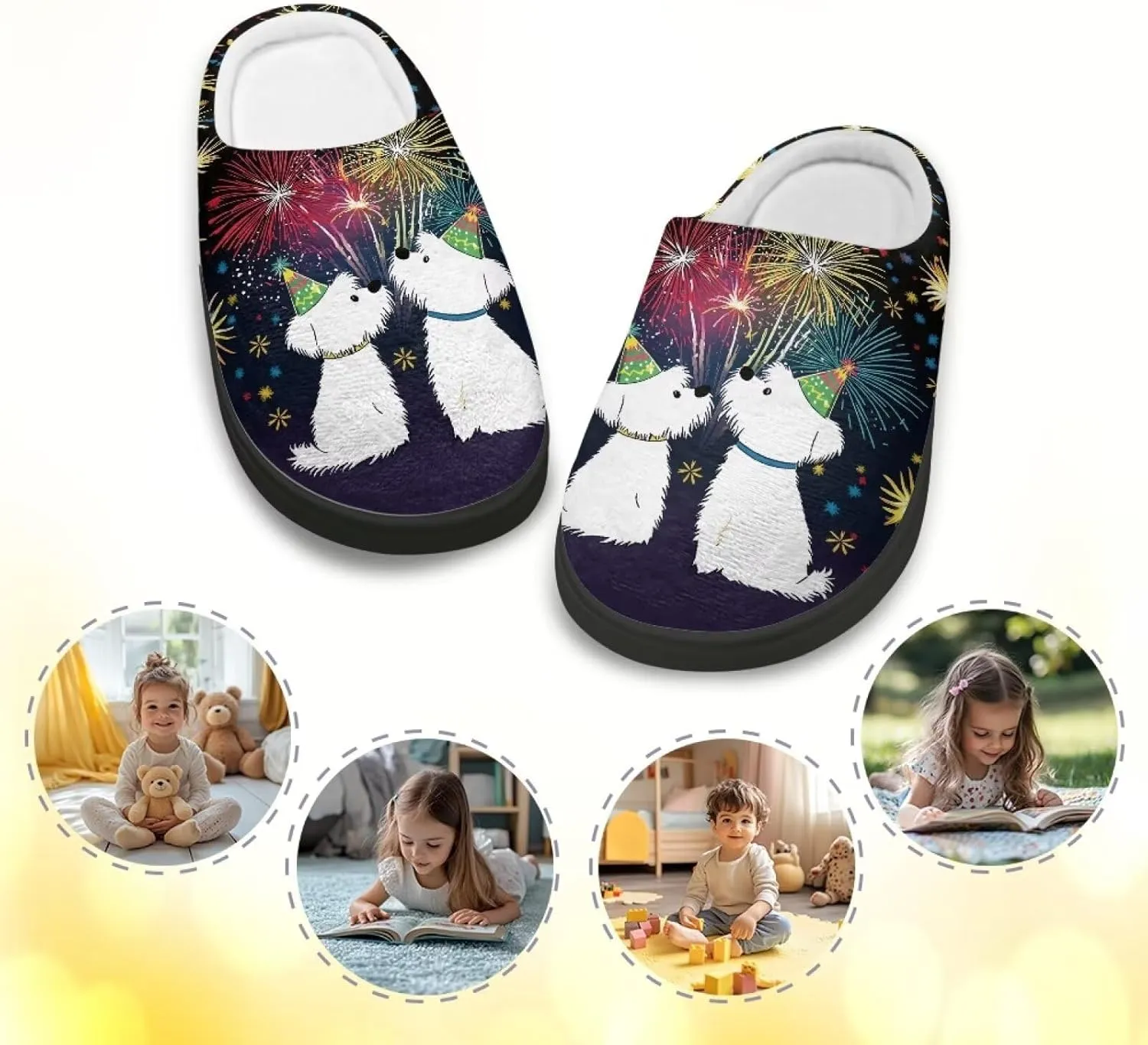 Christmas Plush Slippers for Kids Winter Warm Soft Flannel Cotton Slippers Furry Non-Slip House Outdoor Slippers for Child US 9-15