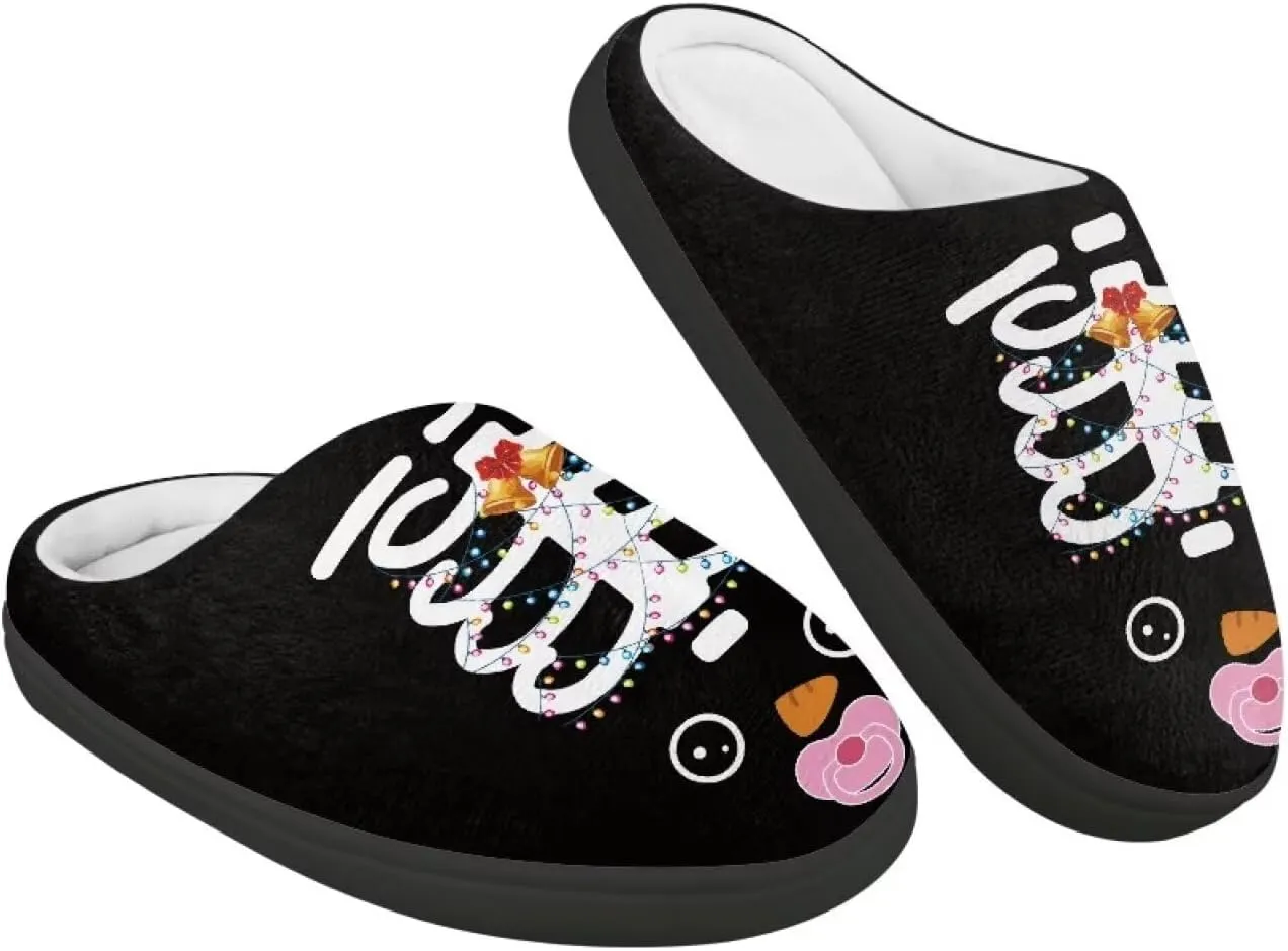 Christmas Plush Slippers for Kids Winter Warm Soft Flannel Cotton Slippers Furry Non-Slip House Outdoor Slippers for Child US 9-15