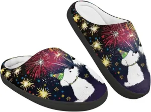 Christmas Plush Slippers for Kids Winter Warm Soft Flannel Cotton Slippers Furry Non-Slip House Outdoor Slippers for Child US 9-15