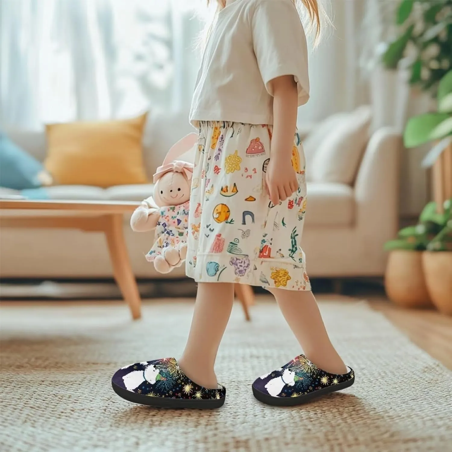 Christmas Plush Slippers for Kids Winter Warm Soft Flannel Cotton Slippers Furry Non-Slip House Outdoor Slippers for Child US 9-15