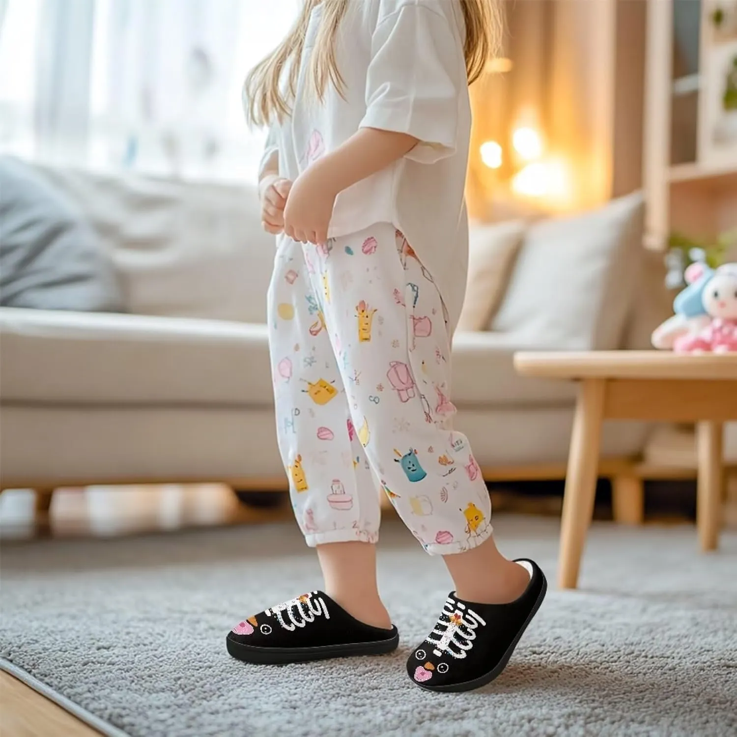 Christmas Plush Slippers for Kids Winter Warm Soft Flannel Cotton Slippers Furry Non-Slip House Outdoor Slippers for Child US 9-15
