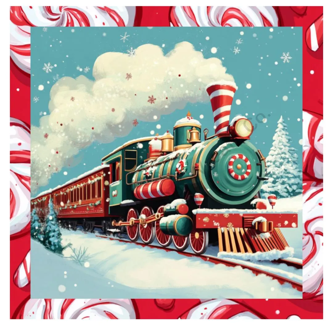 Christmas train sign, Peppermint candy decoration for the holidays, Christmas holiday train set