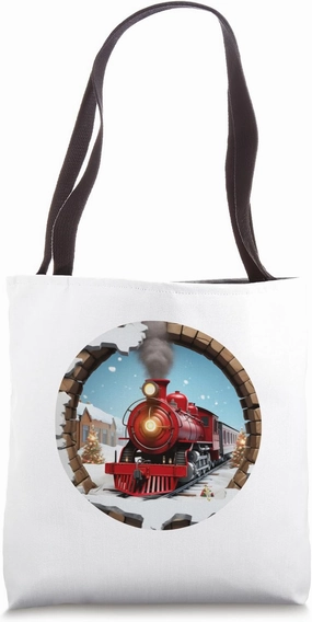 Christmas Break Through - Train Coming Out Of Hole Tote Bag