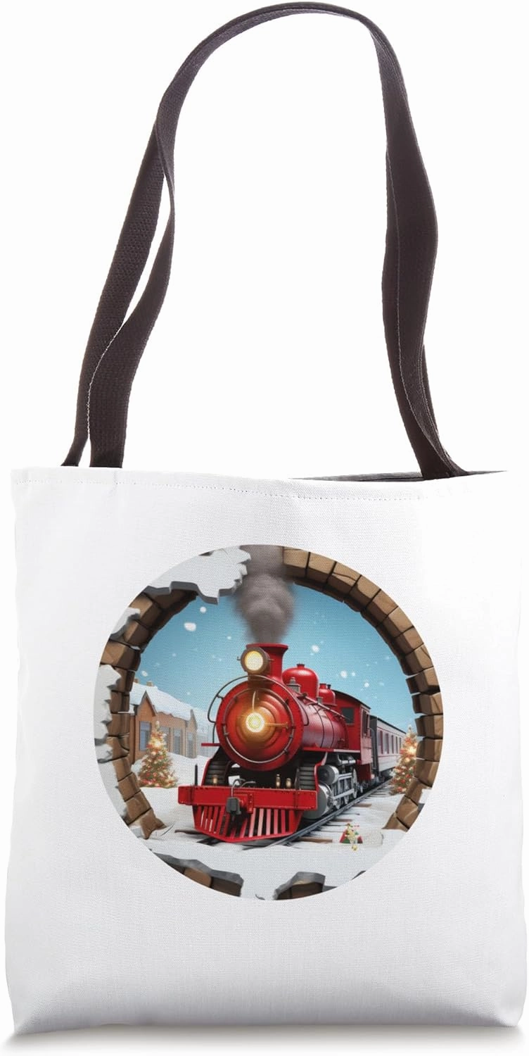 Christmas Break Through - Train Coming Out Of Hole Tote Bag