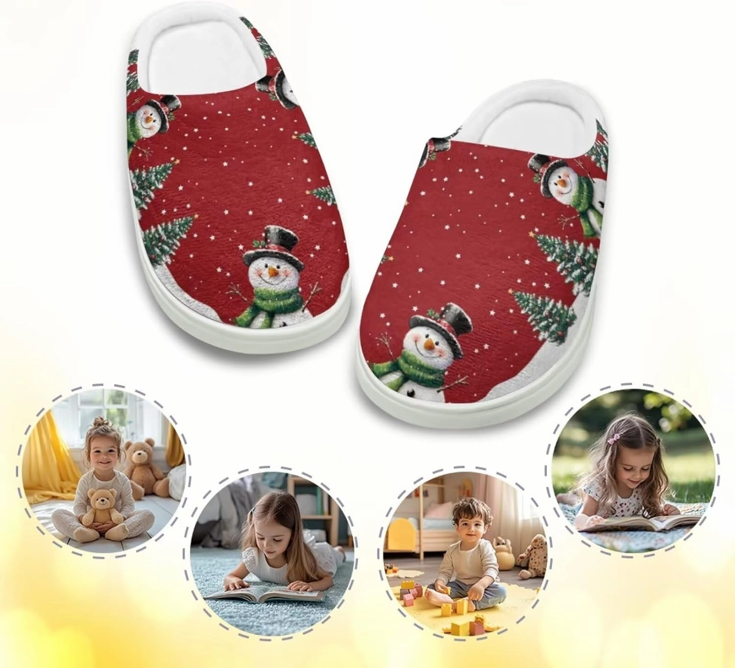 Christmas Plush Slippers for Kids Cozy Winter Flannel Warm Cotton Slippers Comfortable Breathable Fluffy House Outdoor Slippers for Child US 9-15