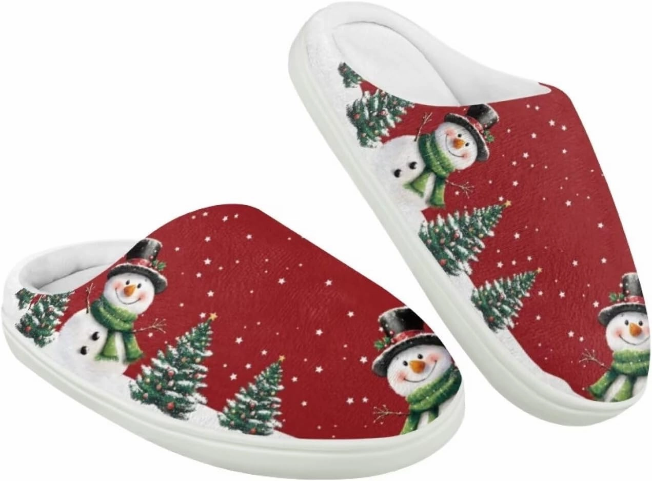 Christmas Plush Slippers for Kids Cozy Winter Flannel Warm Cotton Slippers Comfortable Breathable Fluffy House Outdoor Slippers for Child US 9-15
