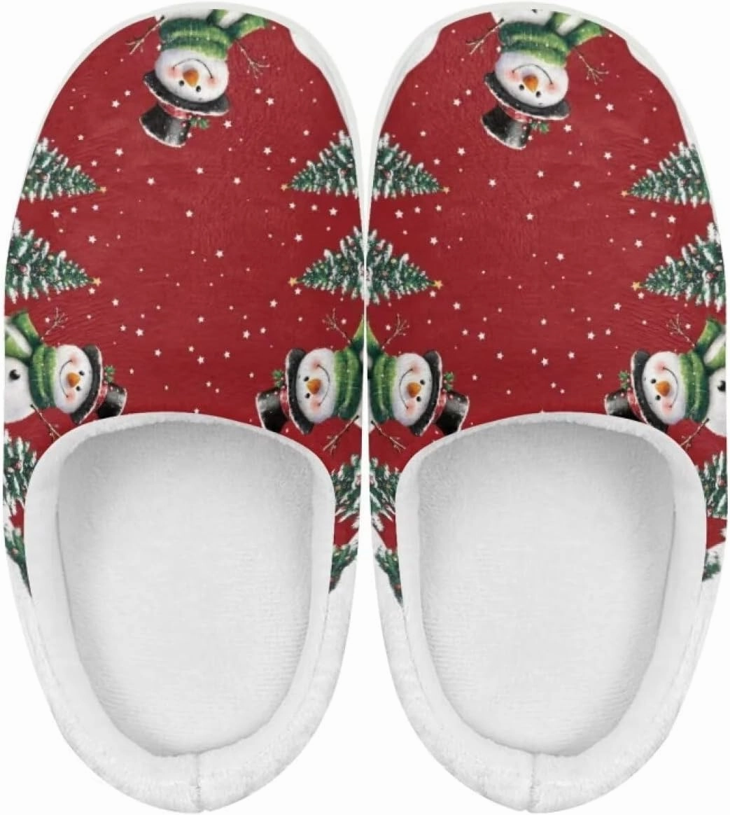 Christmas Plush Slippers for Kids Cozy Winter Flannel Warm Cotton Slippers Comfortable Breathable Fluffy House Outdoor Slippers for Child US 9-15
