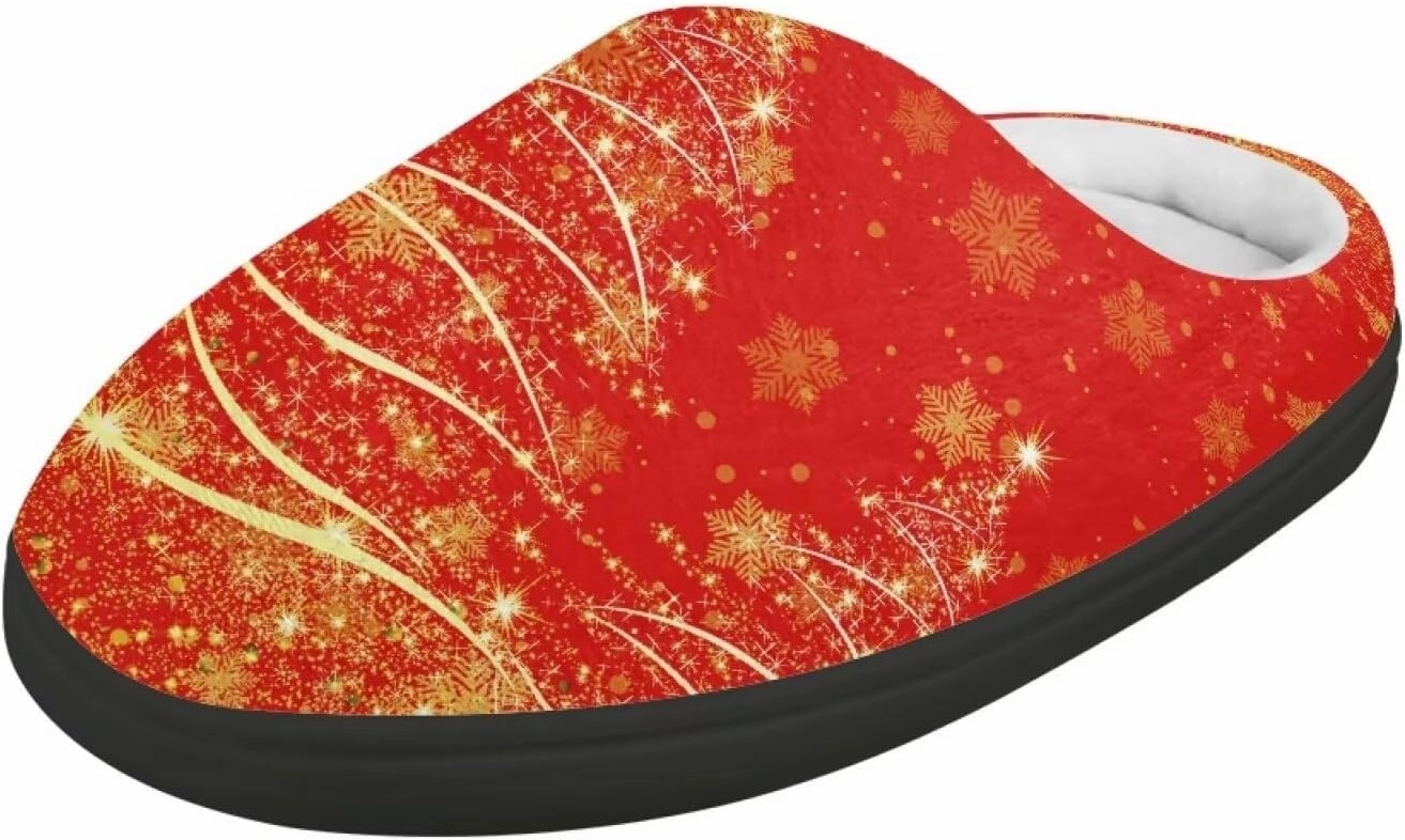 Christmas Plush Slippers for Kids Cozy Winter Warm Fuzzy Cotton Flannel House Slippers Breathable Anti-Skid Outdoor Slippers for Child US 9-15