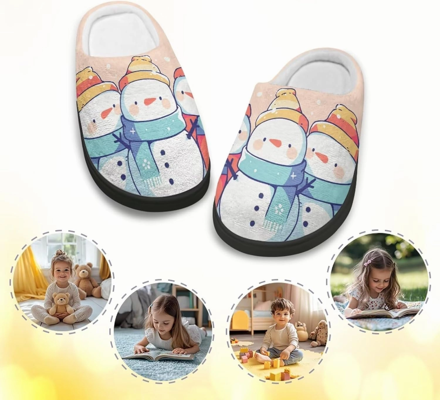 Christmas Plush Slippers for Kids Cozy Winter Warm Fuzzy Cotton Flannel House Slippers Breathable Anti-Skid Outdoor Slippers for Child US 9-15