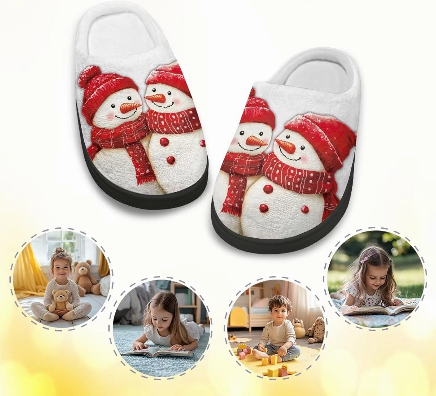Christmas Plush Slippers for Kids Cozy Winter Warm Fuzzy Cotton Flannel House Slippers Breathable Anti-Skid Outdoor Slippers for Child US 9-15