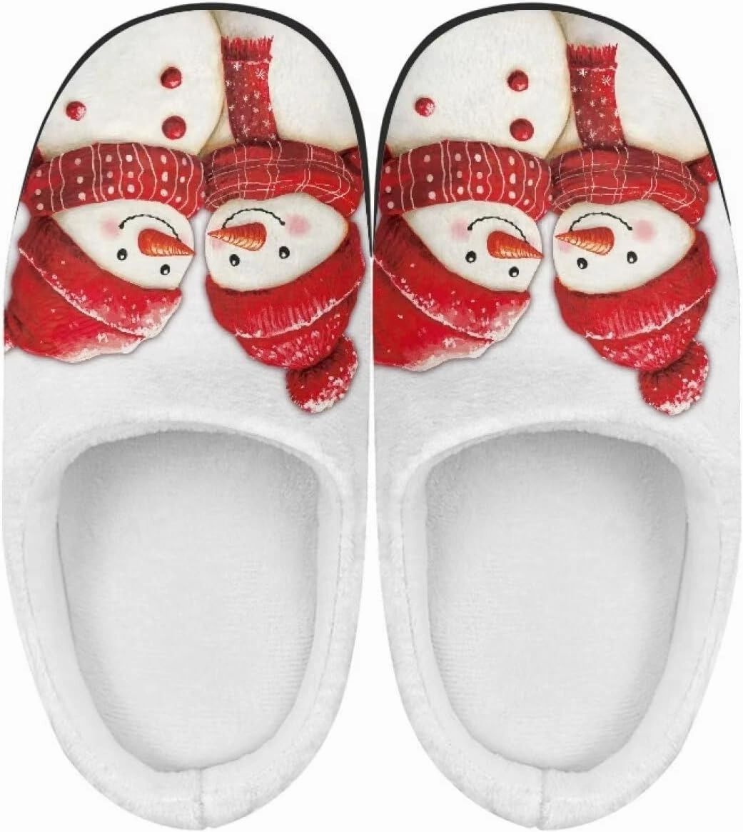 Christmas Plush Slippers for Kids Cozy Winter Warm Fuzzy Cotton Flannel House Slippers Breathable Anti-Skid Outdoor Slippers for Child US 9-15