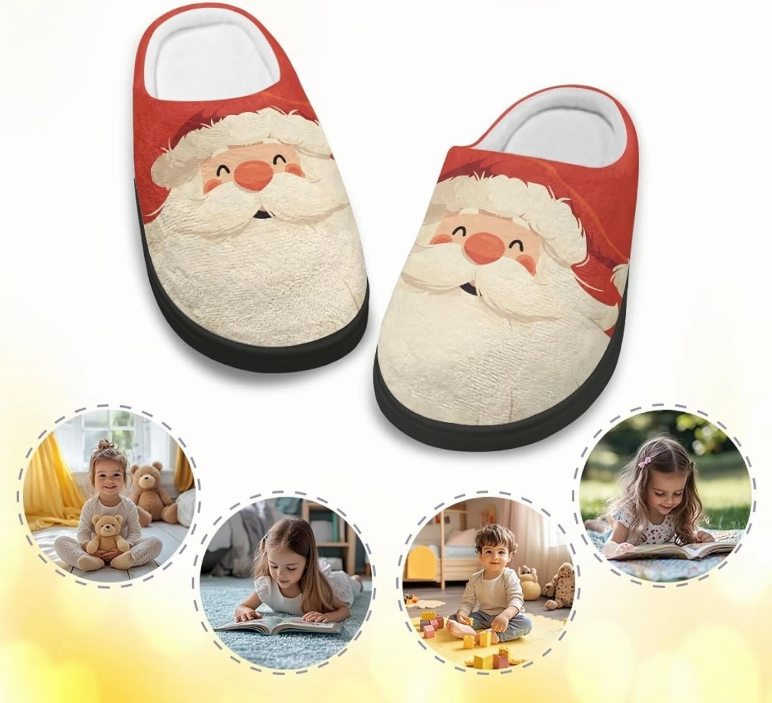 Christmas Plush Slippers for Kids Cozy Winter Warm Fuzzy Cotton Flannel House Slippers Breathable Anti-Skid Outdoor Slippers for Child US 9-15